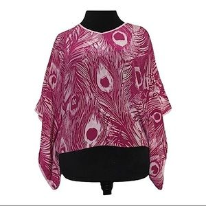 KAREN KANE Batwing Peacock Feather Blouse